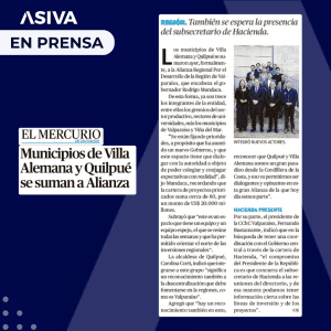 Lee más sobre el artículo ASIVA en medios: Municipio de Villa Alemana y Quilpué se suman a Alianza